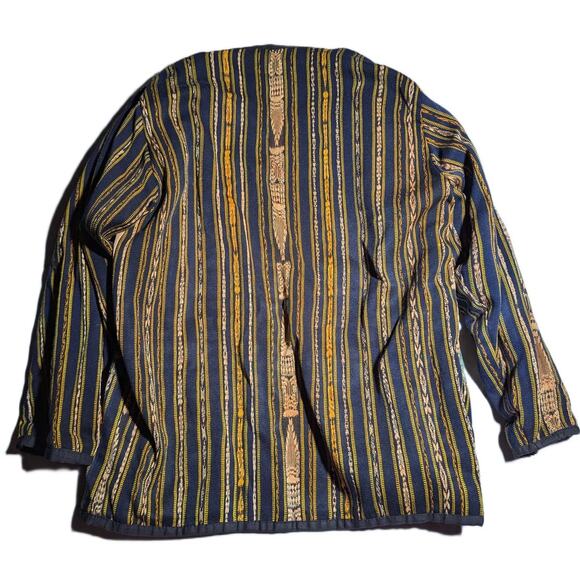 Vtg 1990s Black Heavily Embroidered Floral Striped Open Front Jacket L - Picture 2 of 4